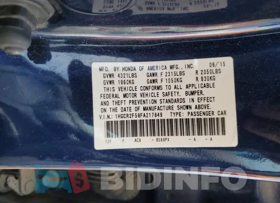 1HGCR2F58FA217849 Photo# 12