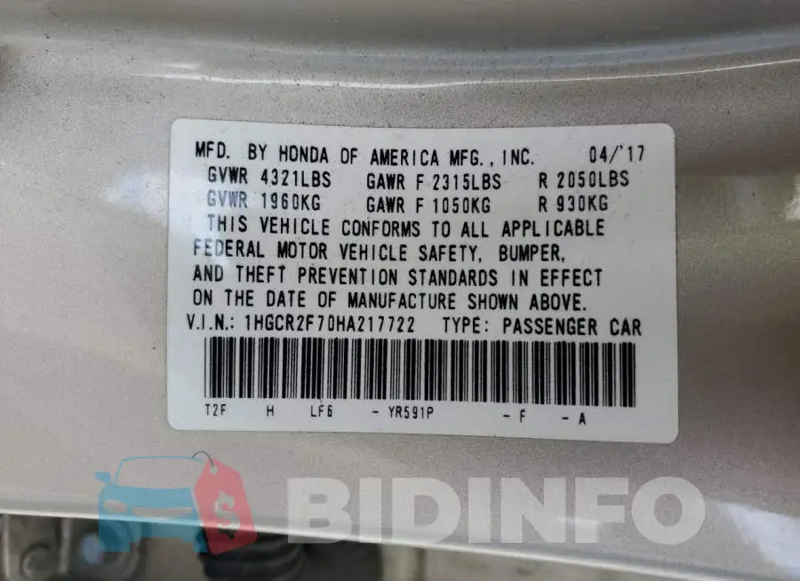 1HGCR2F70HA217722 Photo# 12