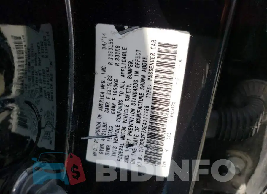 1HGCR2F7XEA217786 Photo# 12