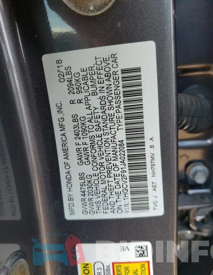 1HGCV2F91JA022084 Photo# 12