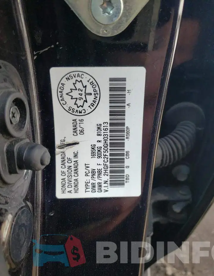 2HGFC2F50GH031613 Photo# 12