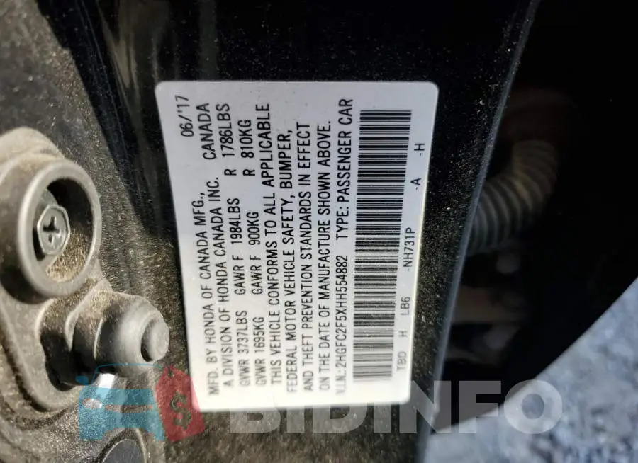 2HGFC2F5XHH554882 Photo# 12