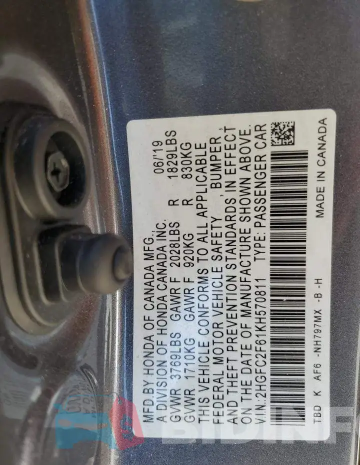 2HGFC2F61KH570811 Photo# 12