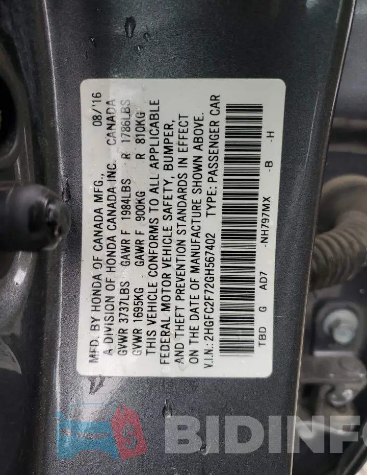 2HGFC2F72GH567402 Photo# 12