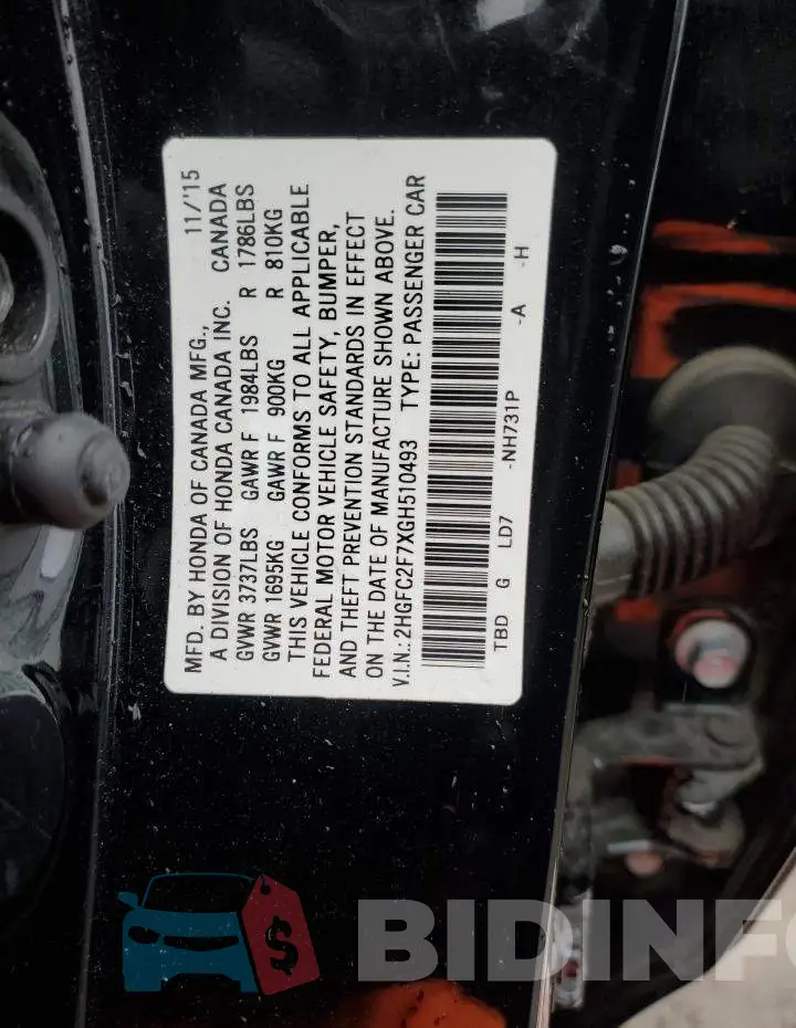 2HGFC2F7XGH510493 Photo# 12