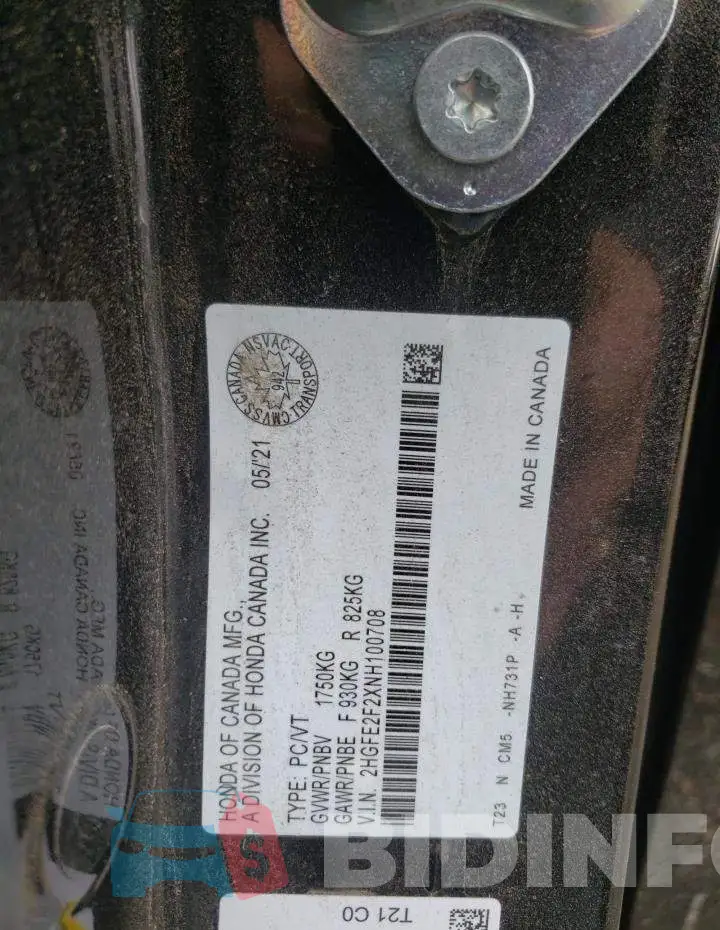 2HGFE2F2XNH100708 Photo# 12