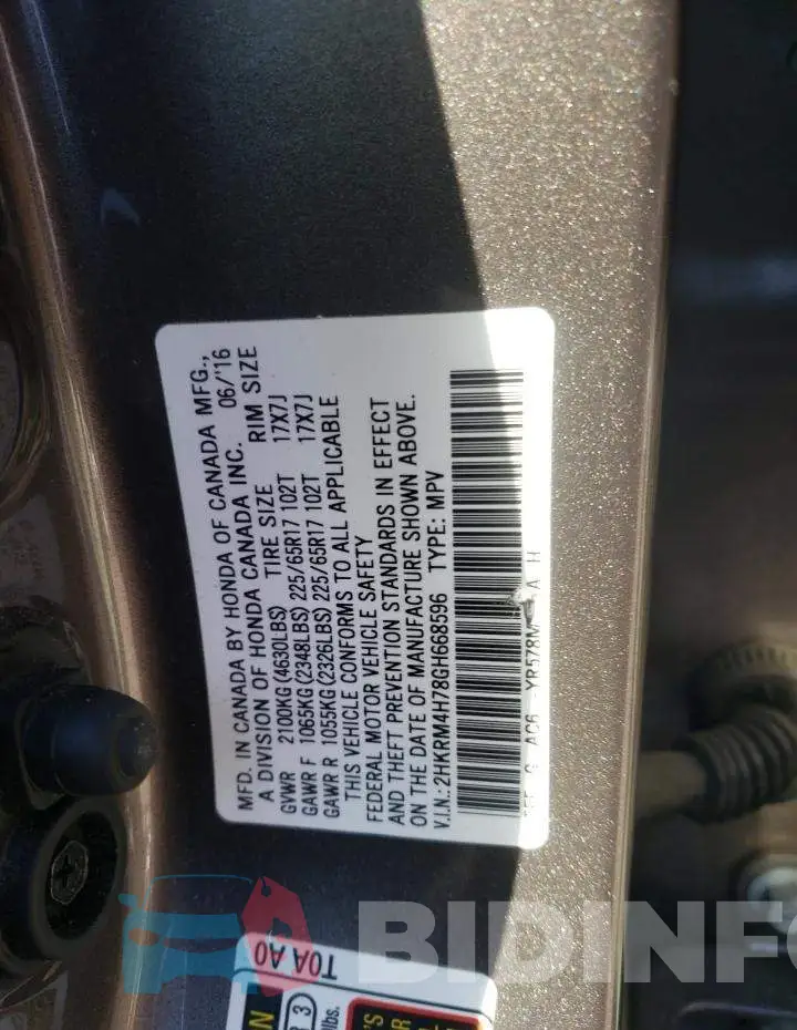2HKRM4H78GH668596 Photo# 13