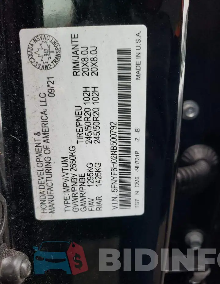 5FNYF6H02NB500792 Photo# 14