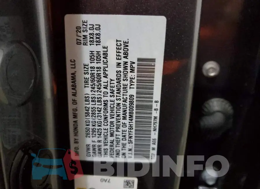 5FNYF6H14MB009809 Photo# 14