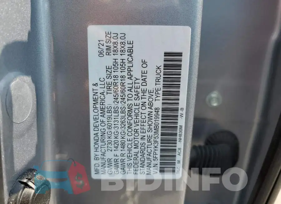 5FPYK3F53MB019948 Photo# 12