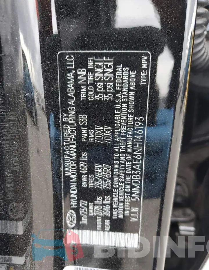 5NMJB3AE6NH146193 Photo# 13