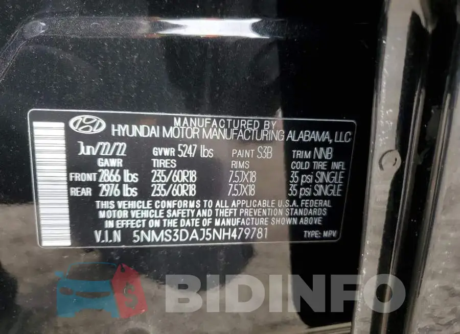 5NMS3DAJ5NH479781 Photo# 13