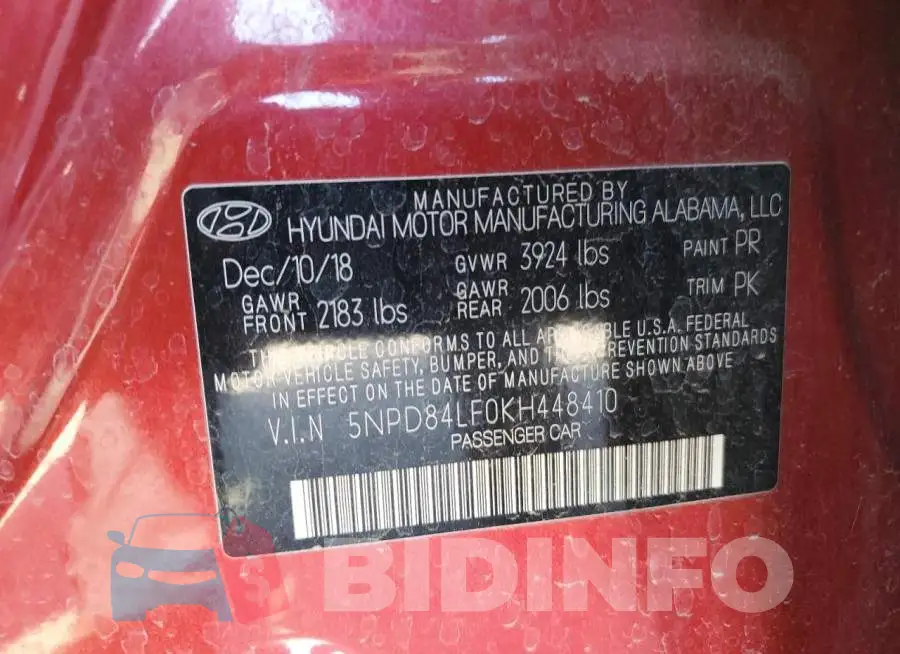 5NPD84LF0KH448410 Photo# 13