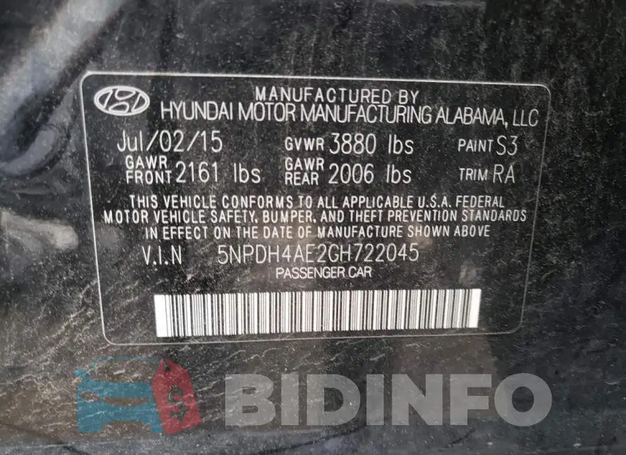 5NPDH4AE2GH722045 Photo# 13