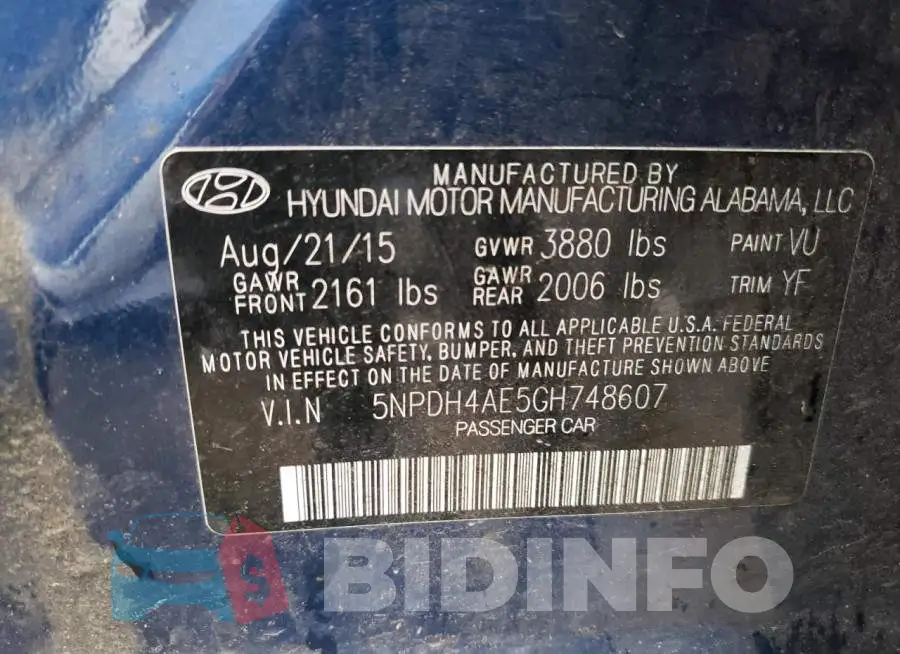 5NPDH4AE5GH748607 Photo# 12