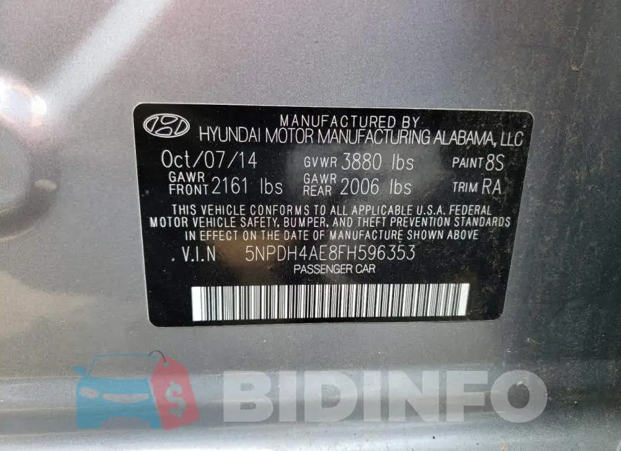 5NPDH4AE8FH596353 Photo# 12
