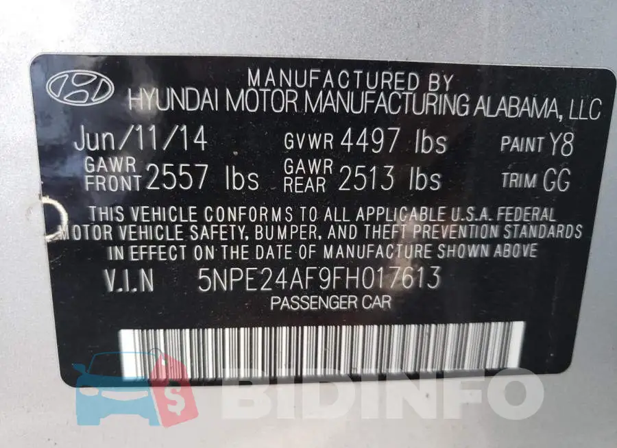 5NPE24AF9FH017613 Photo# 12