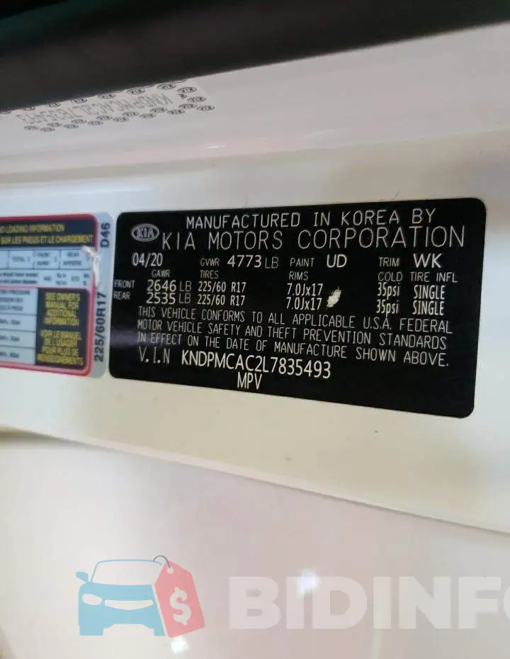 KNDPMCAC2L7835493 Photo# 14