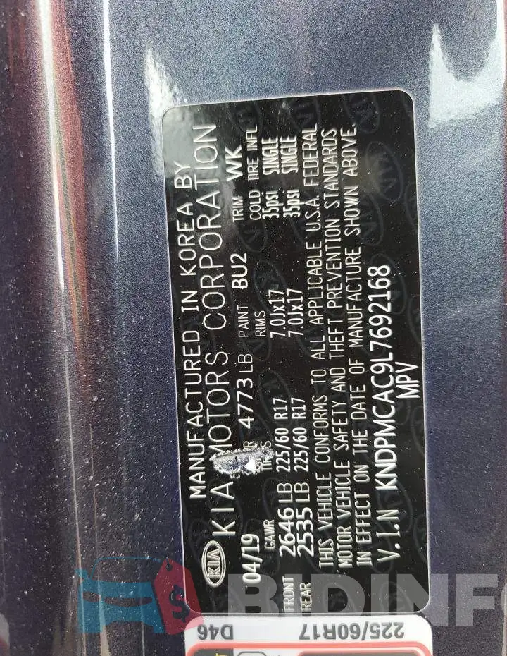 KNDPMCAC9L7692168 Photo# 13