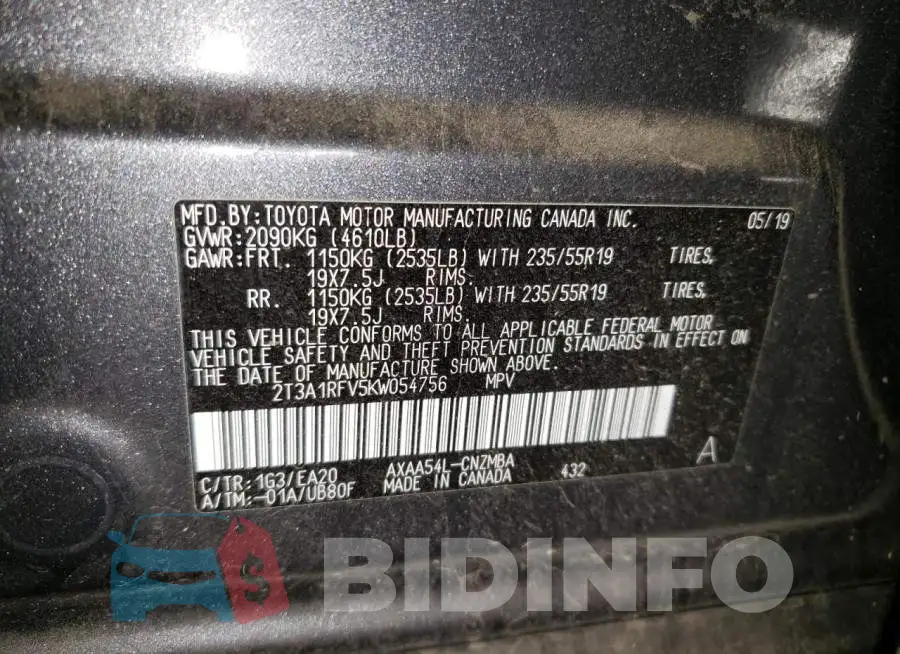 2T3A1RFV5KW054756 Photo# 12