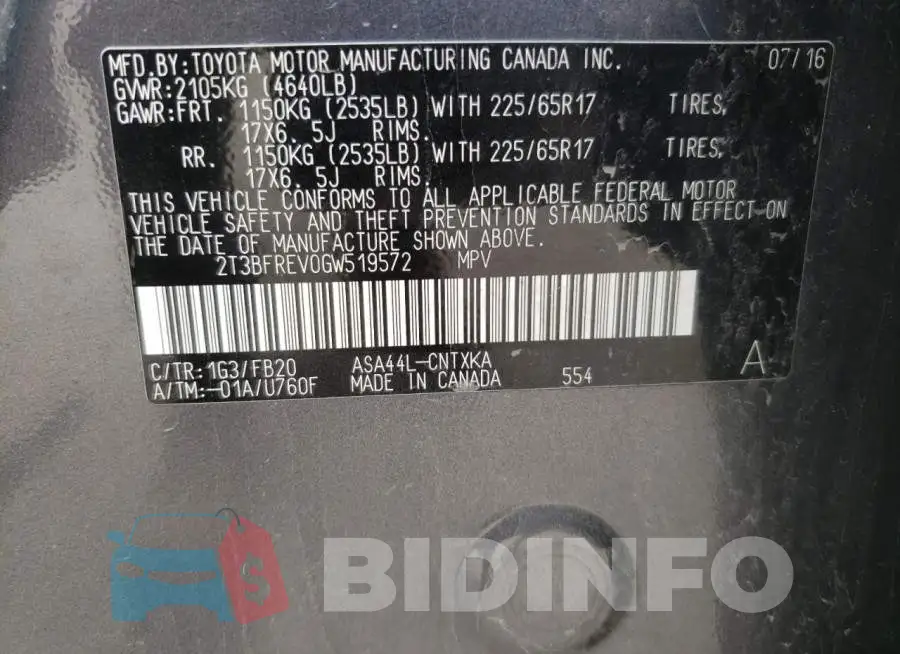2T3BFREV0GW519572 Photo# 13