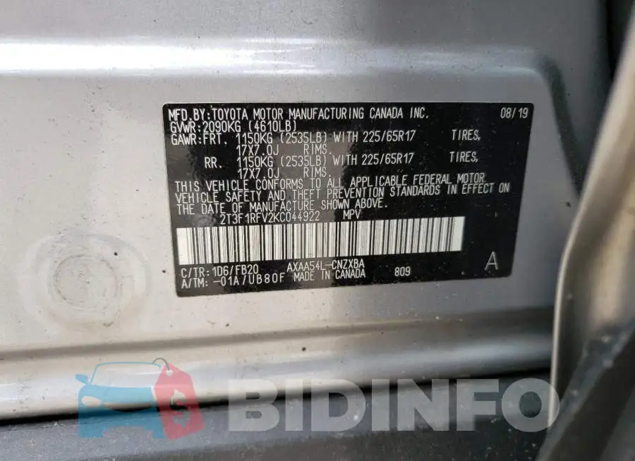 2T3F1RFV2KC044922 Photo# 13