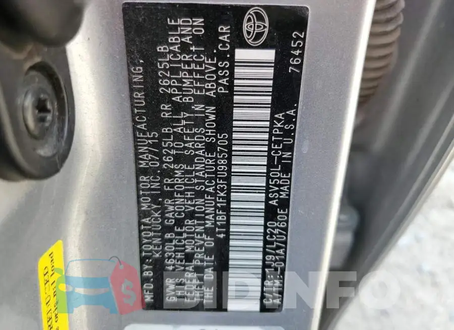 4T1BF1FK3FU985705 Photo# 12