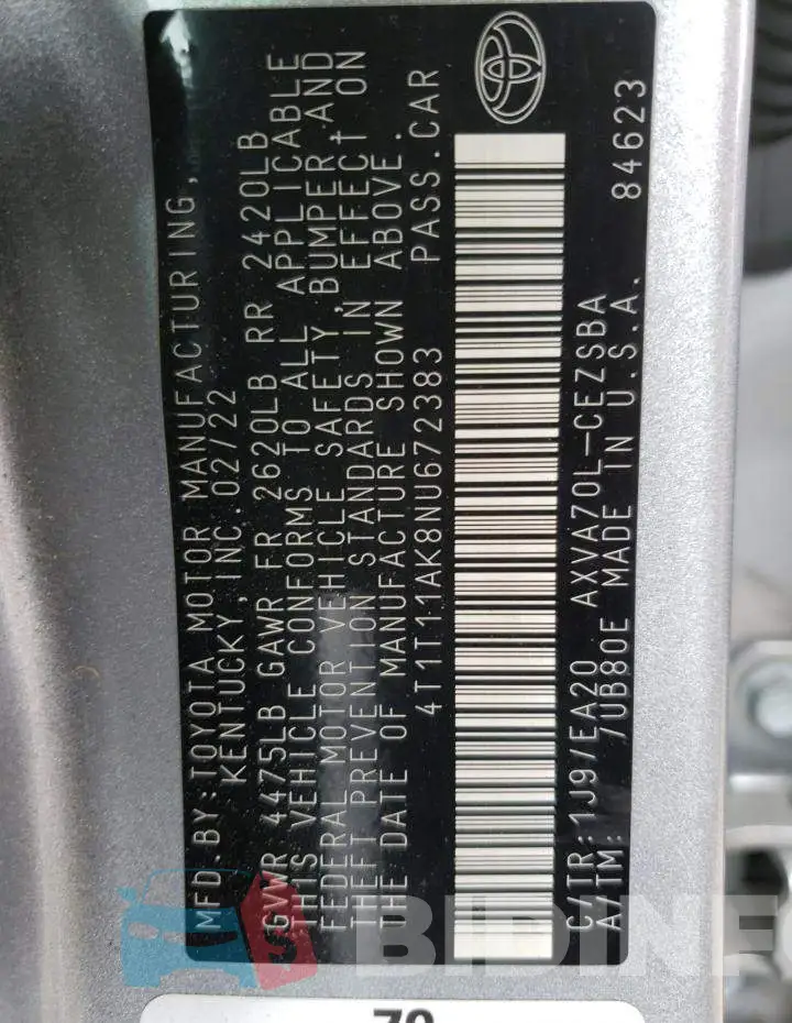 4T1T11AK8NU672383 Photo# 12
