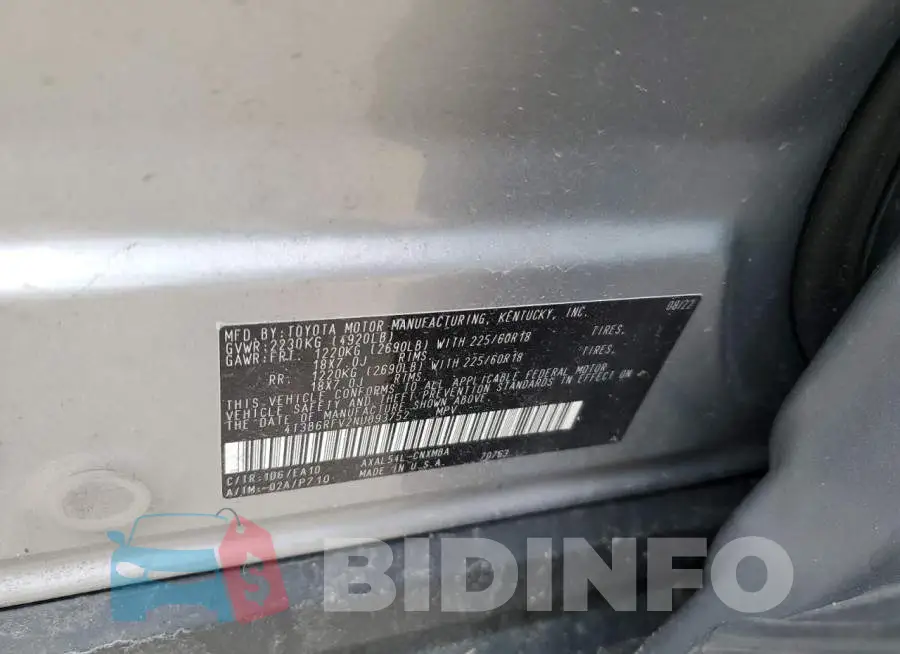 4T3B6RFV2NU093752 Photo# 13