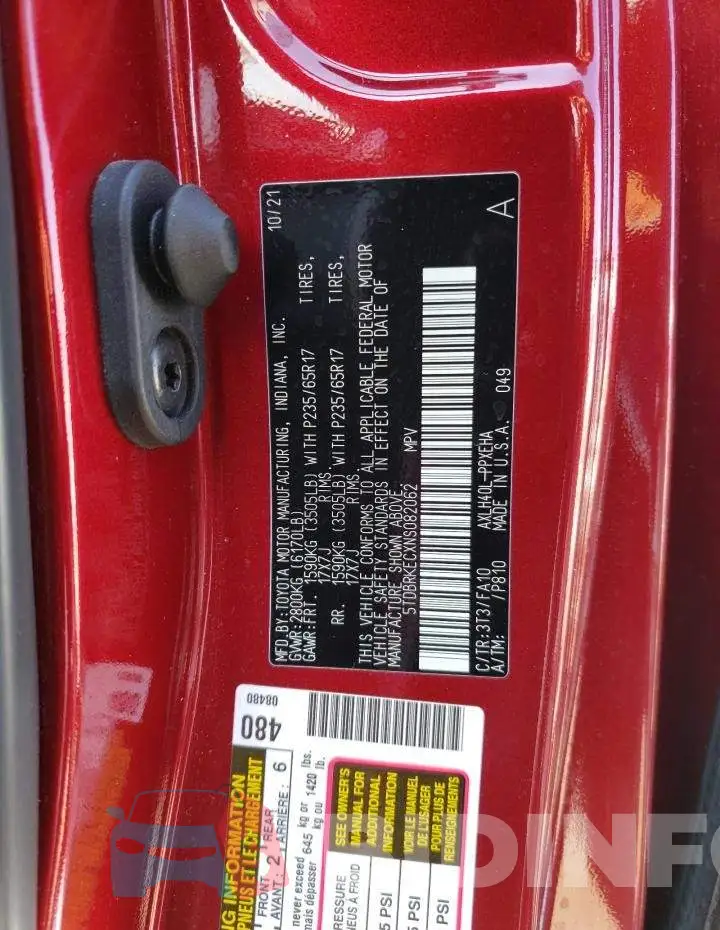 5TDBRKECXNS082062 Photo# 14