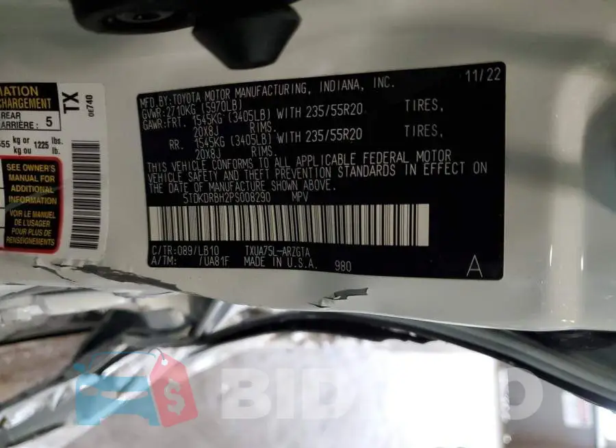 5TDKDRBH2PS008290 Photo# 12