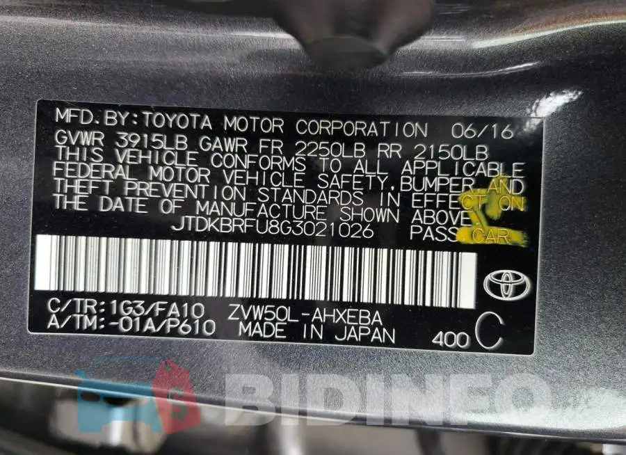 JTDKBRFU8G3021026 Photo# 13