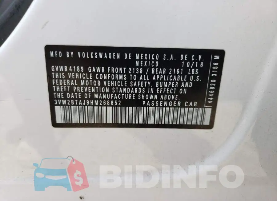 3VW2B7AJ9HM268652 Photo# 12