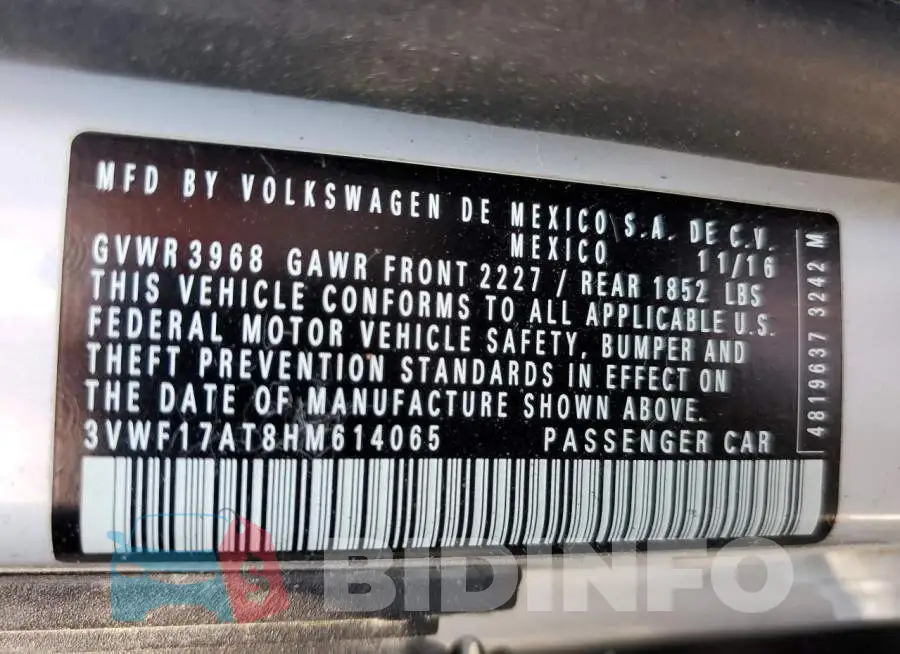 3VWF17AT8HM614065 Photo# 12