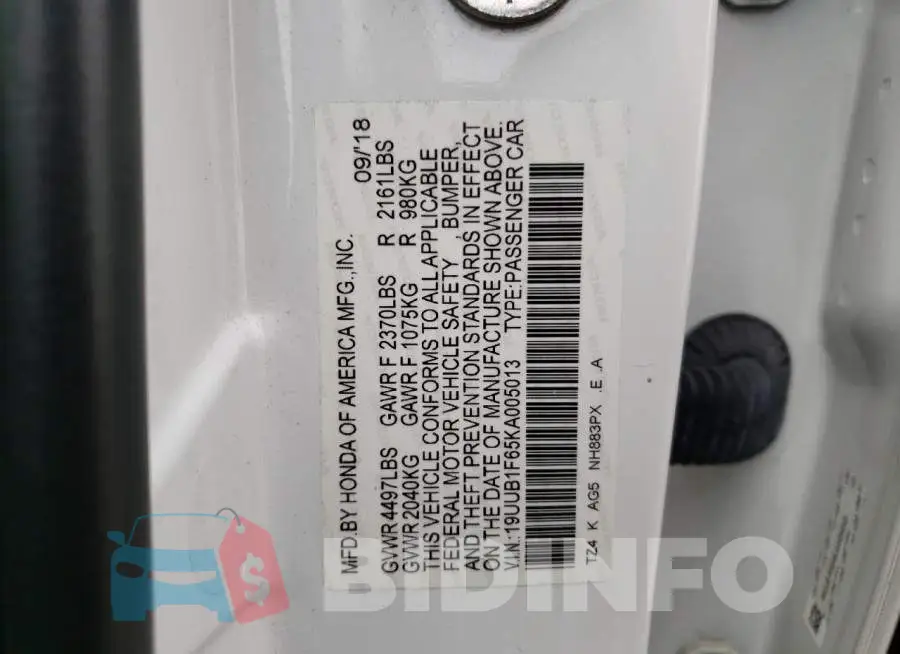 19UUB1F65KA005013 Photo# 10