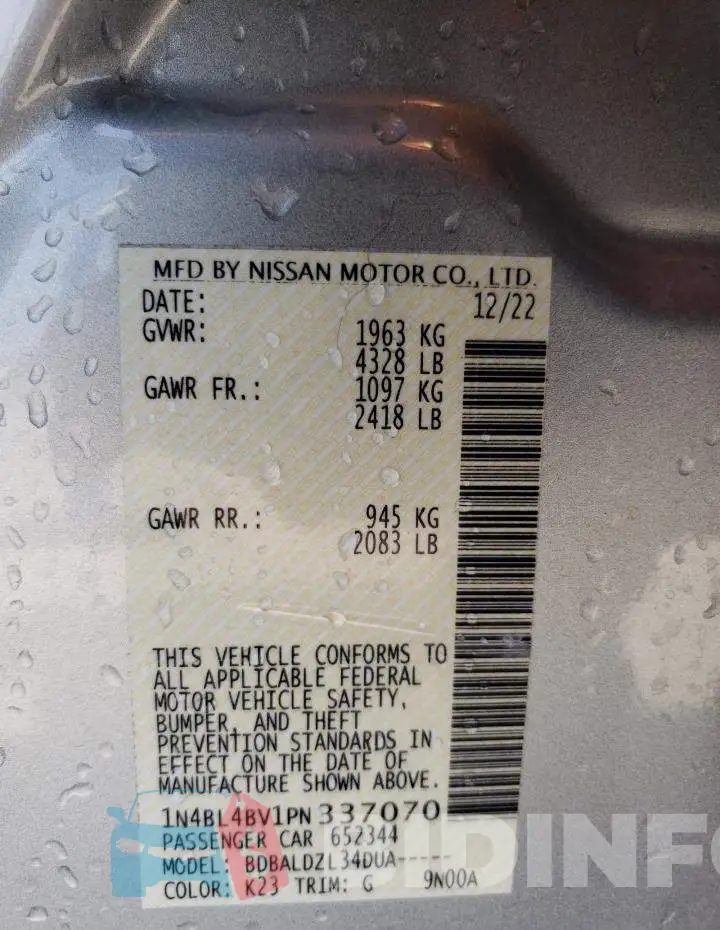1N4BL4BV1PN337070 Photo# 13