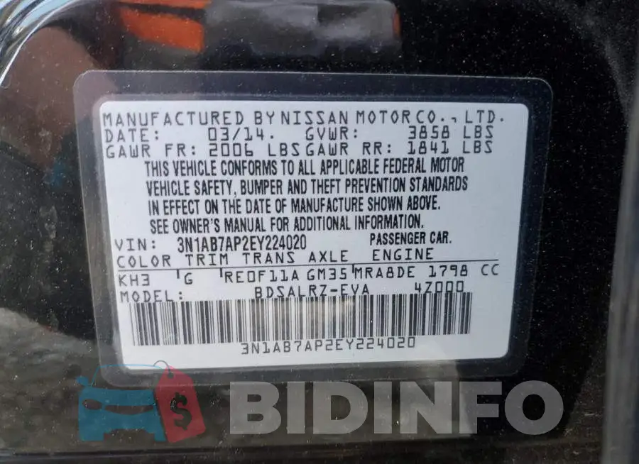 3N1AB7AP2EY224020 Photo# 12