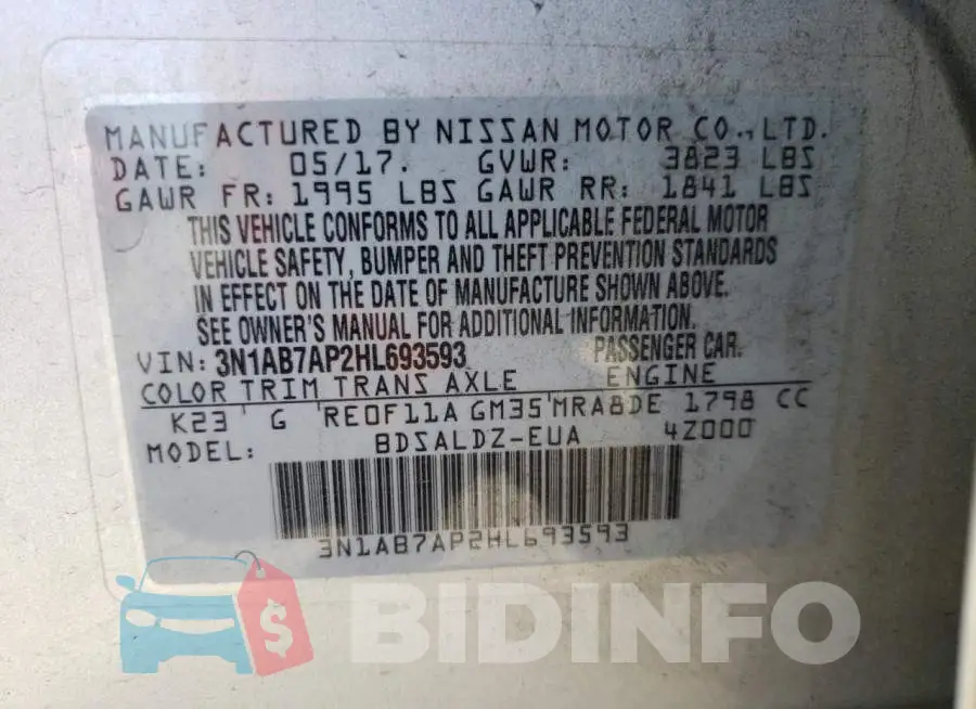 3N1AB7AP2HL693593 Photo# 13