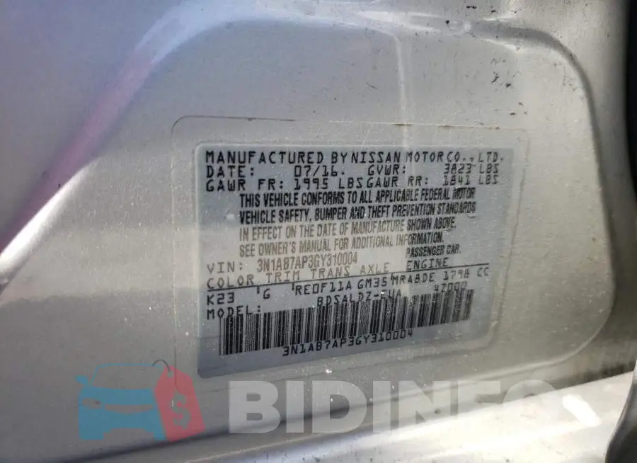 3N1AB7AP3GY310004 Photo# 12