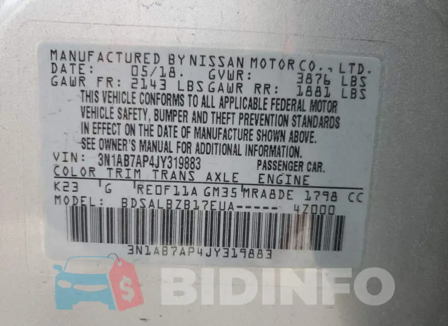 3N1AB7AP4JY319883 Photo# 13