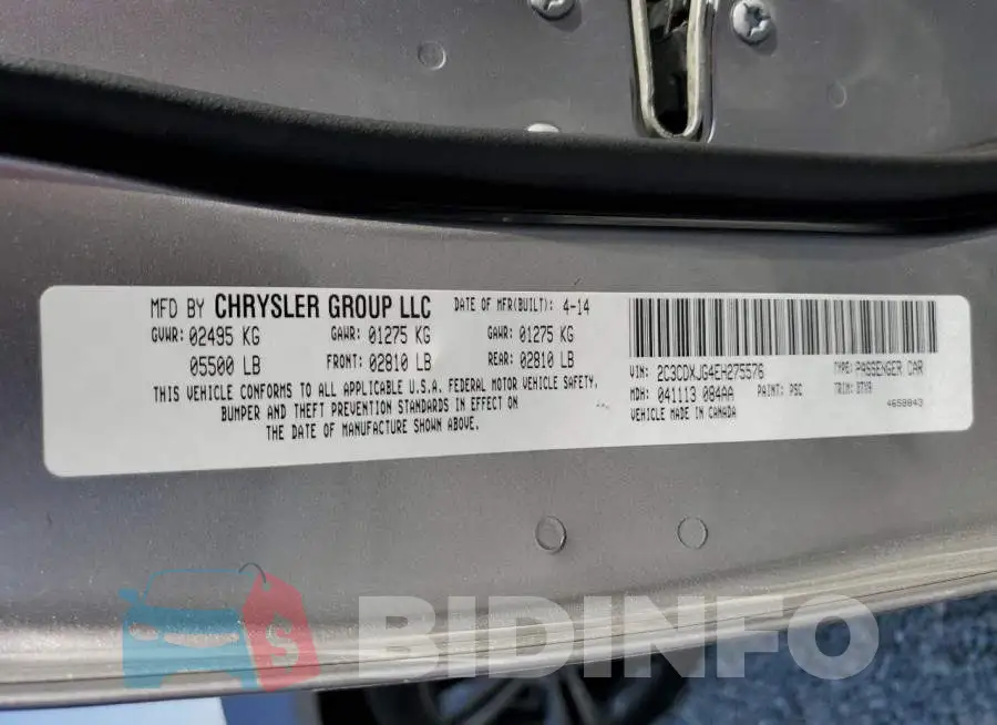2C3CDXJG4EH275576 Photo# 13