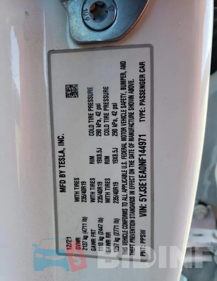 5YJ3E1EA0NF144971 Photo# 12