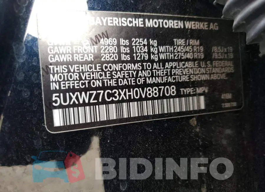 5UXWZ7C3XH0V88708 Photo# 13