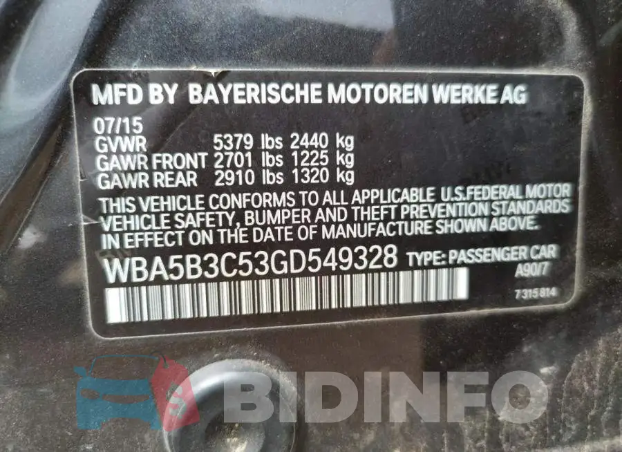 WBA5B3C53GD549328 Photo# 10