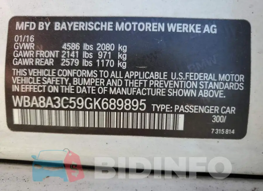 WBA8A3C59GK689895 Photo# 12