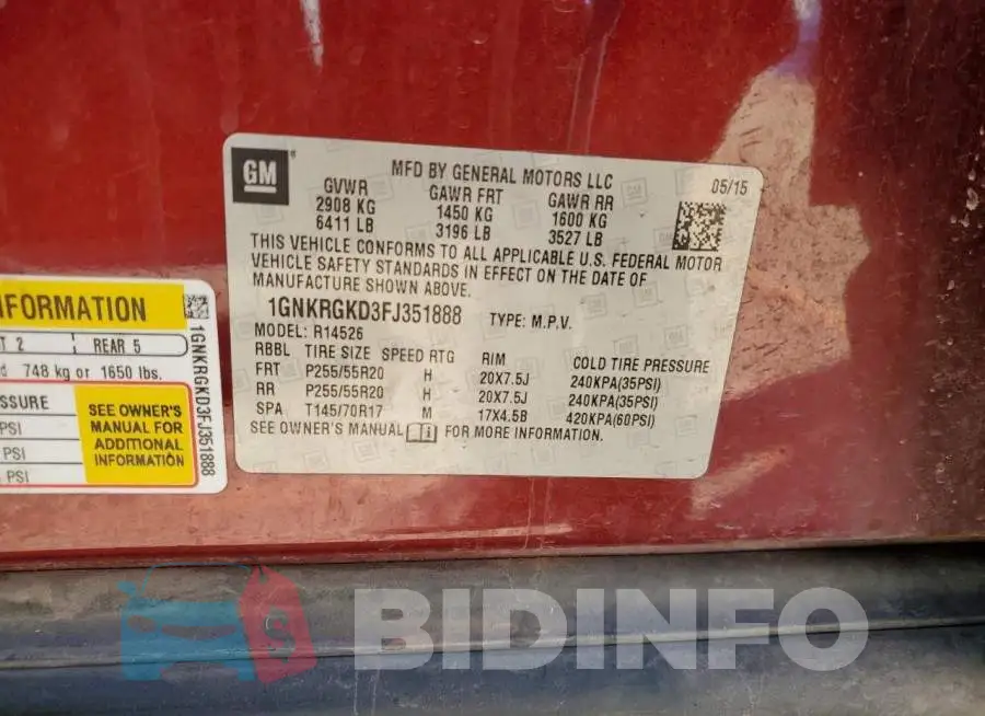 1GNKRGKD3FJ351888 Photo# 13
