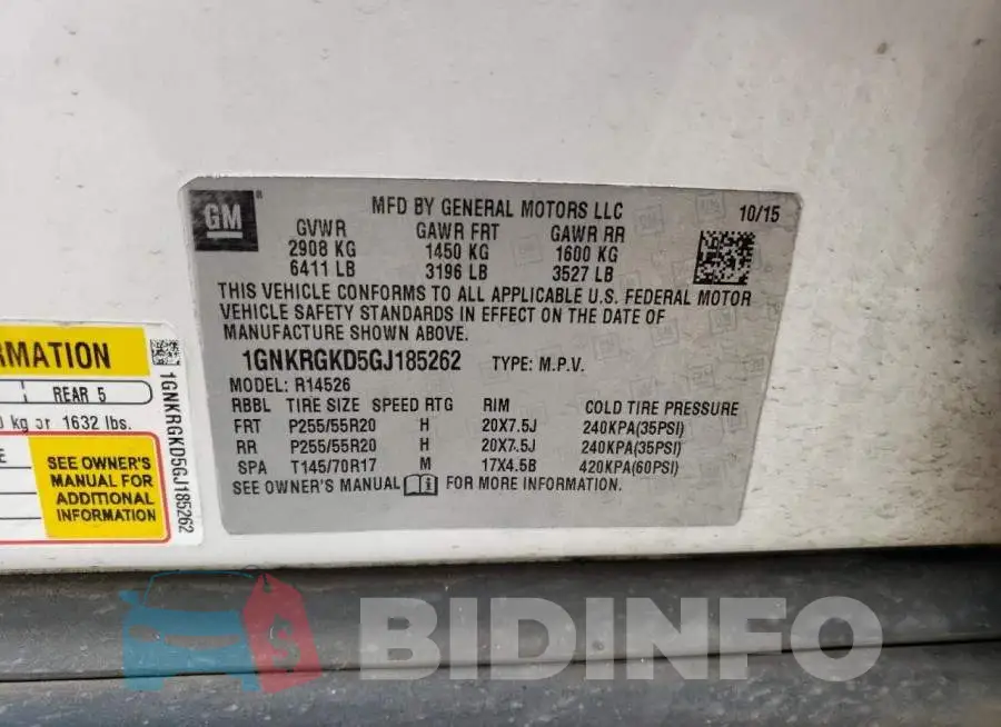 1GNKRGKD5GJ185262 Photo# 14