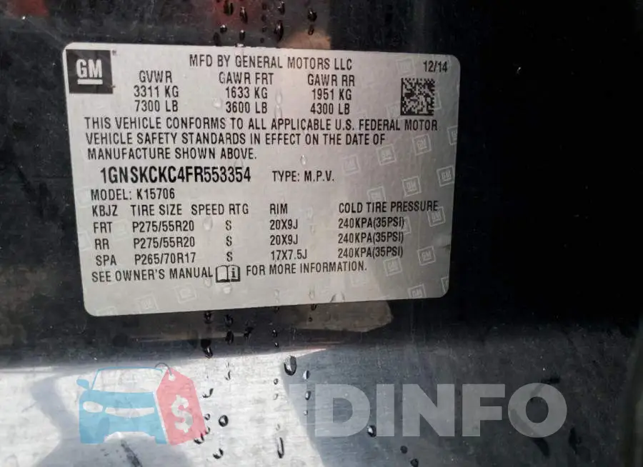 1GNSKCKC4FR553354 Photo# 10