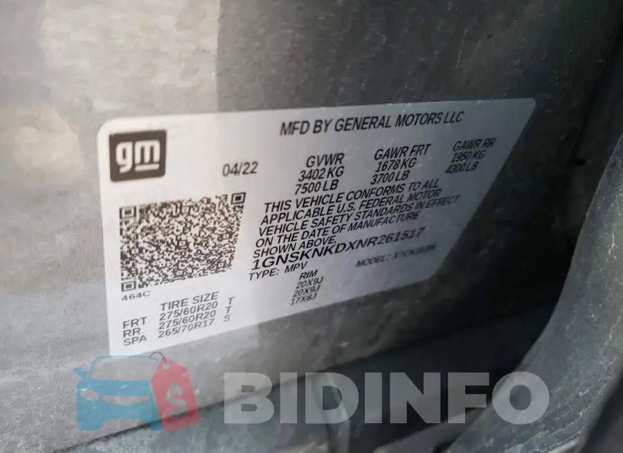 1GNSKNKDXNR261517 Photo# 14