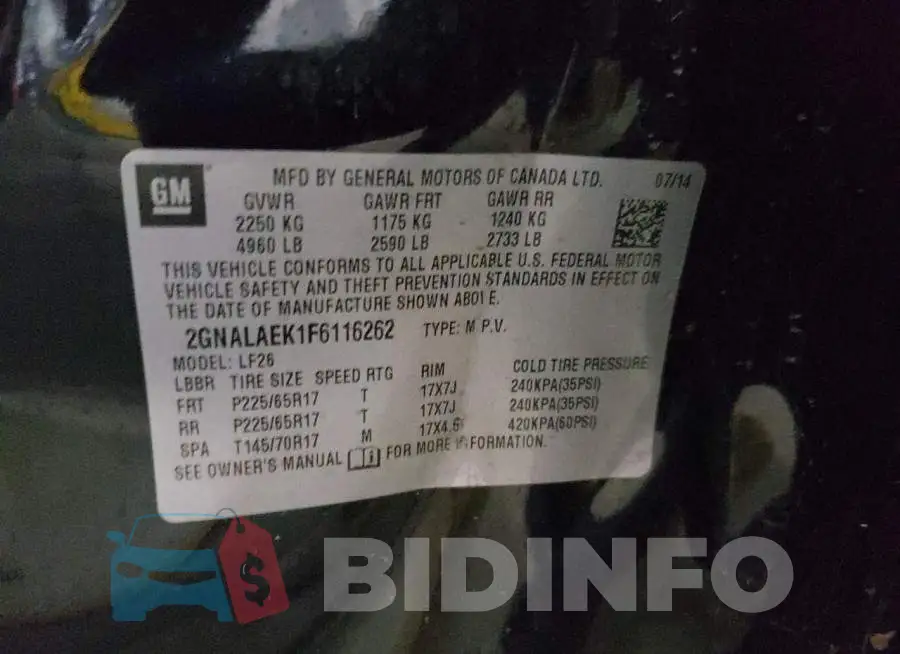 2GNALAEK1F6116262 Photo# 13